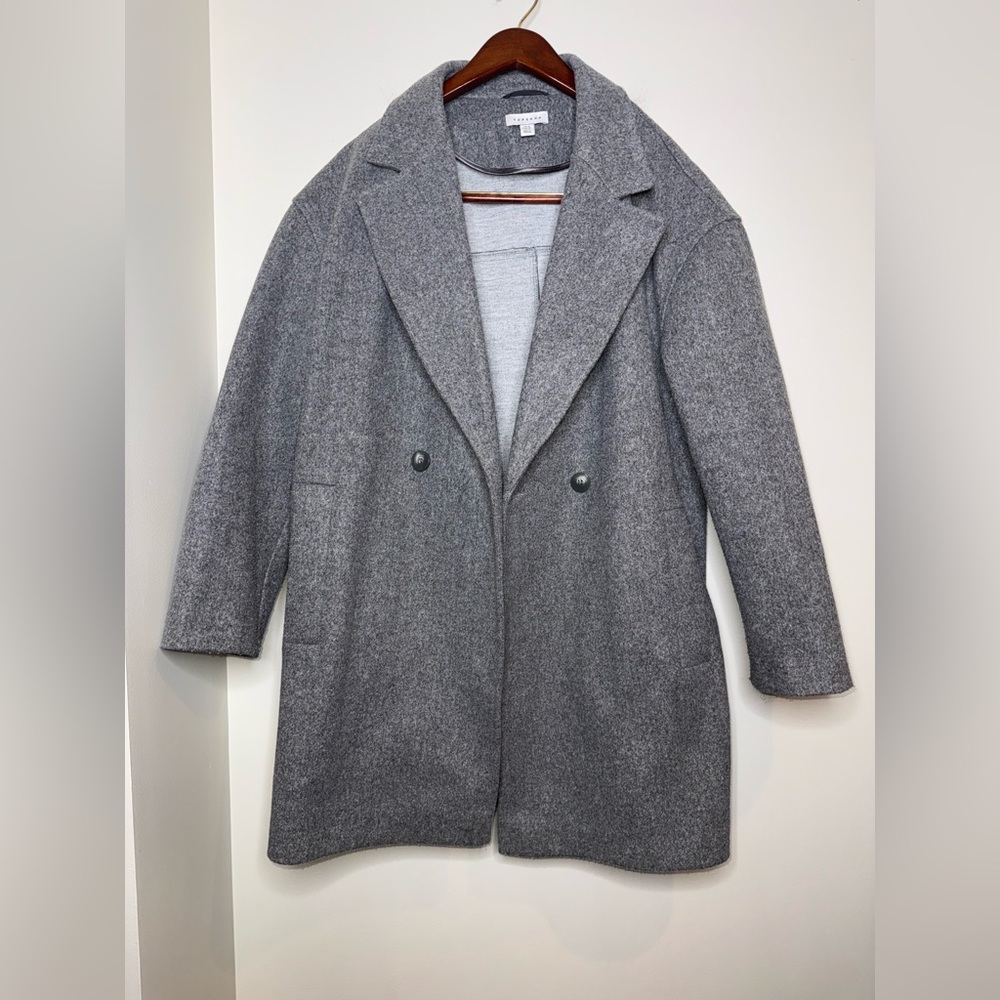 Topshop Heathered Riley Long Coat in Marl Gray - Picture 2 of 6